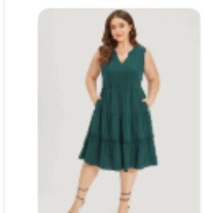 BloomChic Supersoft Essentials Notched Ruffle Layered Hem Sleeveless Dress – Gre